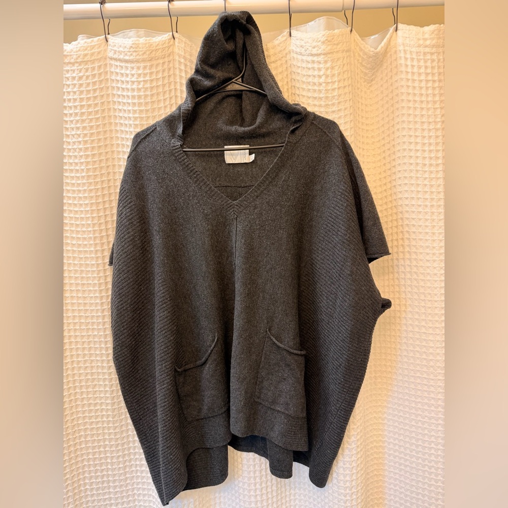 Michael Stars Charcoal Hooded Poncho Sweater